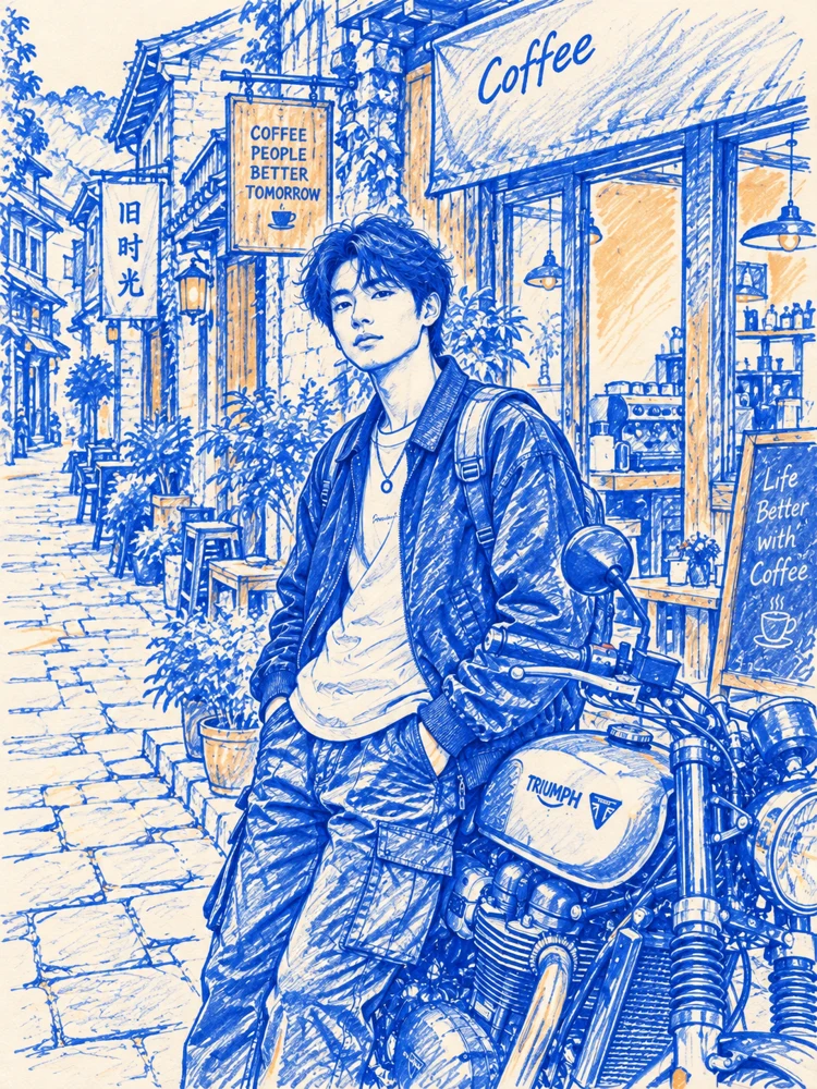 钴蓝街头草绘效果